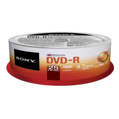 Sony 25DMR47SP 16x DVD-R 4.7GB Recordable DVD Media - Pack Spindle