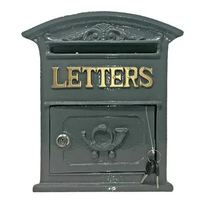 Old Style Grey Cast Iron Wall Mounted Post Box 27cm x 31cm x 9cm