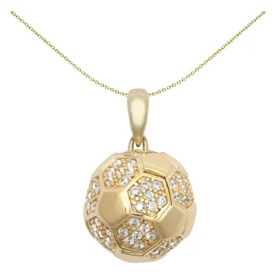 Jewelco London Unisex 9ct Yellow Gold White Round Brilliant Cubic Zirconia 3D Retro Panel Footba