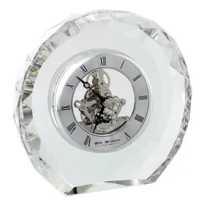 Wm.Widdop K9 Crystal Round Mantel Clock Skeleton Dial Roman