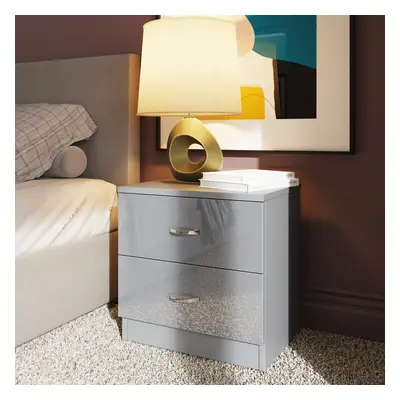 (Grey) Drawer Bedside Table Nightstand High Gloss