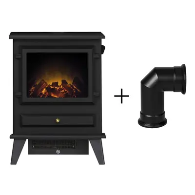 Adam Hudson Electric Stove in Black with Angled Stove Pipe