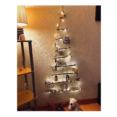 (133cm x 68cm) Wooden Christmas Ladder Tree with Lights & Decorations