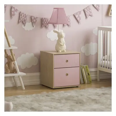 (Pink & Oak) Neptune Drawer Bedside Cabinet Side Lamp Storage