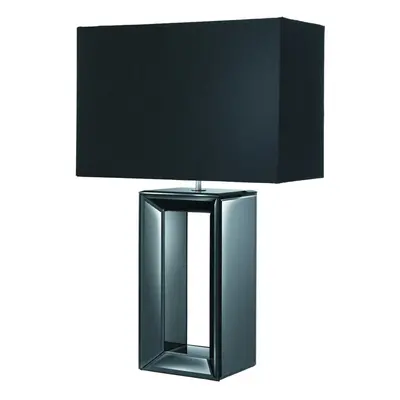 Modern Table Lamp Black Glass Base With Black Faux Silk Shade