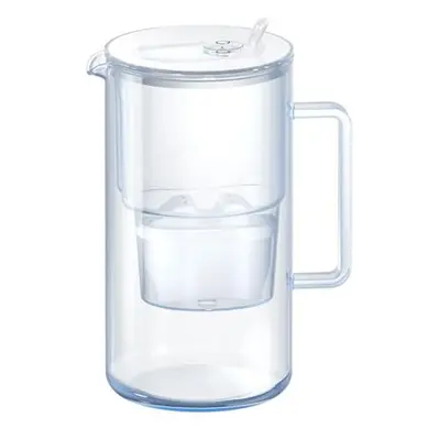 Glass White Water Filter Jug - Take to Table Premium Glass Design Jug with Easy-Fill Flip-Open L