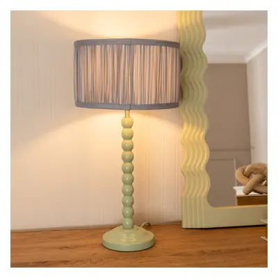 ValueLights Bobbins Ruched Powder Blue Shade Sage Green Table Lamp