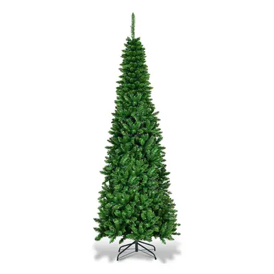 225cm Artificial Pencil Christmas Tree Pre-Lit Hinged Fir w/ Tips