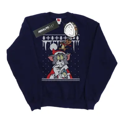 (3XL, Navy Blue) Tom And Jerry Mens Christmas Fair Isle Sweatshirt