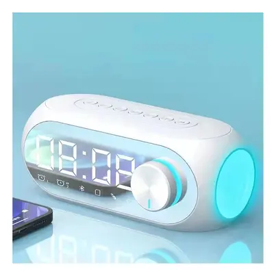 (White) Bluetooth 5.0 Speaker Alarm Clock Mirror Night Light Multiple Play Modes LED Display Sur