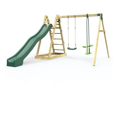 (Feather) Rebo Wooden Pyramid Activity Frame with Swings and 8.7ft Water Slide