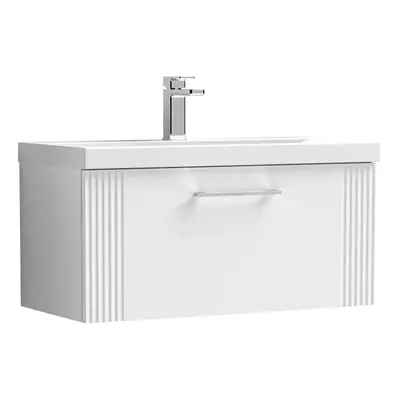 Retro Drawer Wall Hung Vanity Unit with Thin-Edge Tap Hole Ceramic Basin - 800mm - Satin White -