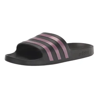 adidas Womens Adilette Aqua Slide Sandal BlackMatte Purple MetallicBl