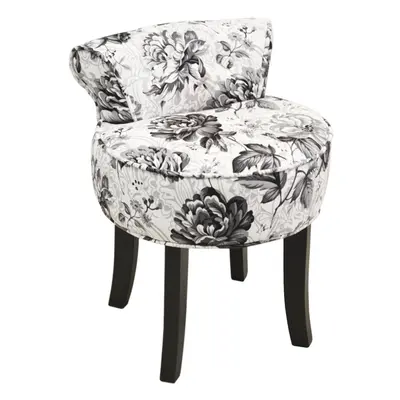 BLACK ROSE - Stool / Low Back Padded Dressing Chair with Wood Legs - Black / White