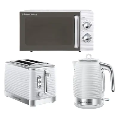 Russell Hobbs Inspire White Jug Kettle Slice Toaster & Microwave Set