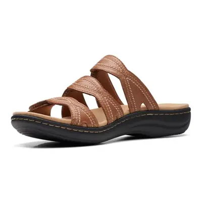 Clarks Women's Laurieann Ayla Flat Sandal Dark Tan Leather