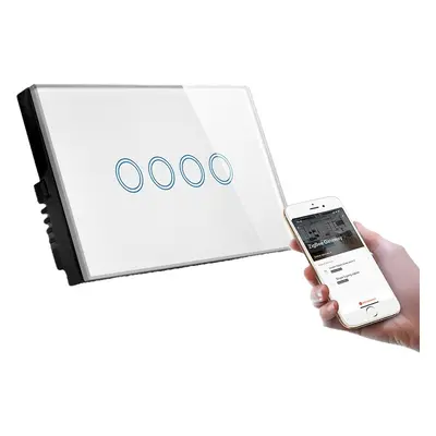 (4 Gang White) Crystal Touch Screen Glass Panel ZB Wall Switch Compatible with Alexa and Google 