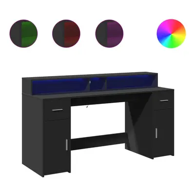 vidaXL Desk with LED Lights Writing Table Working Table Black Engineered Wood