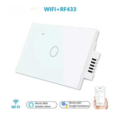 (White) US WiFi+RF Smart Lights Wall Touch Switch APP Voice Remote Control Wireless Lamp Smart H