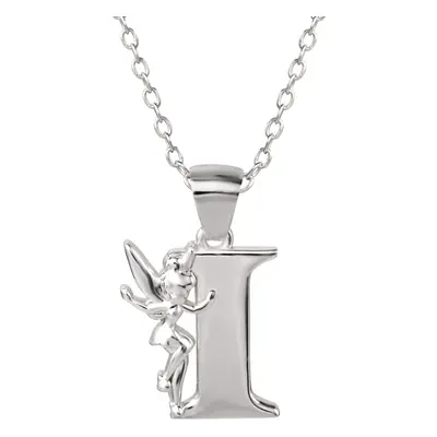 Disney Tinkerbell I initial Silver Pendant Necklace LETTER I