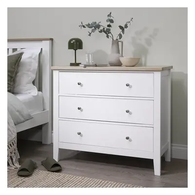 Leines Drawer Wide Chest of Drawers in White & Oak