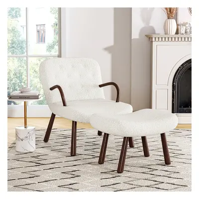 Sherpa Armchair and Footstool Set with Wooden Legs