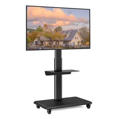 Mobile TV Stand on Wheels for Most Flat Curved inch TVs, Swivel Rolling TV Stand with Wooden Bas