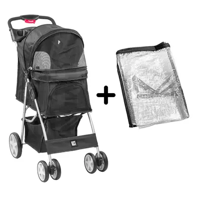 (Black Pet Stroller + Cover) KCT Hooded Pet Strollers for Small to Medium Sized Pets