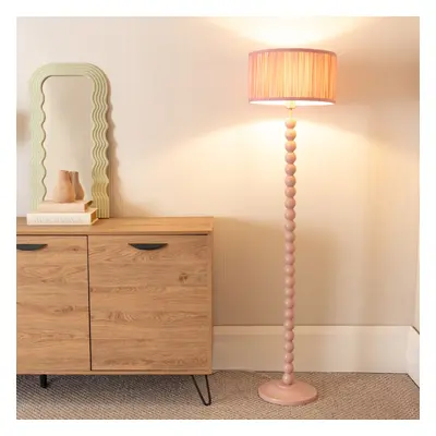 ValueLights Bobbins Ruched Blush Pink Shade Painted Rose Floor Lamp