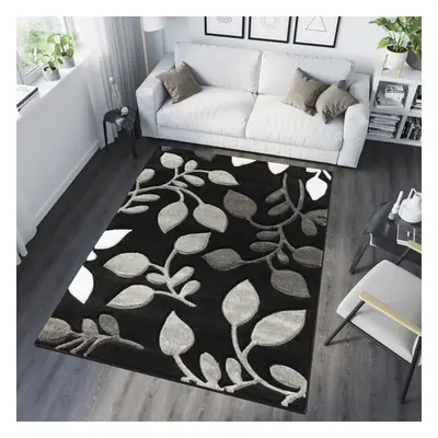 (BLACK / GREY, cm x cm) Large Modern Living Room Floral Carved Vogue Rug