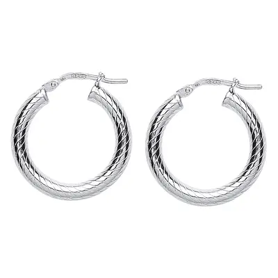 Jewelco London Ladies Sterling Silver Snake Twist Hoop Earrings 21mm 3mm - ER54