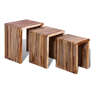 Set of Nesting Tables Reclaimed Teak Hand-made Vintage Rustic Furniture