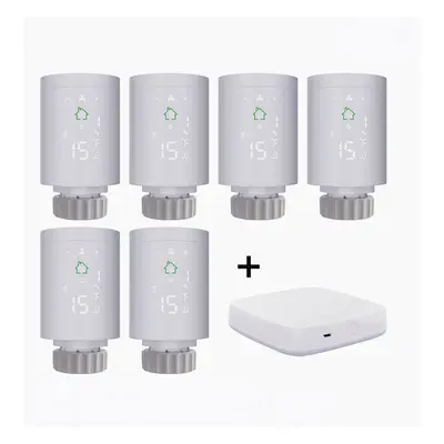 (Gateway+6pcs Controller) Smart Radiator Actuator Programmable Thermostatic Radiator Valve Tempe