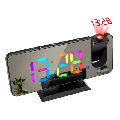 (Black) RGB LED Projection Alarm Clock with Projector, Colors, Mirror Surface, Snooze, Clear Dis