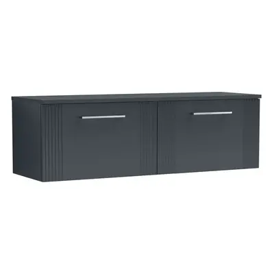 Retro Drawer Wall Hung Vanity Unit with Colour Coordinating Worktop - 1200mm - Satin Soft Black 