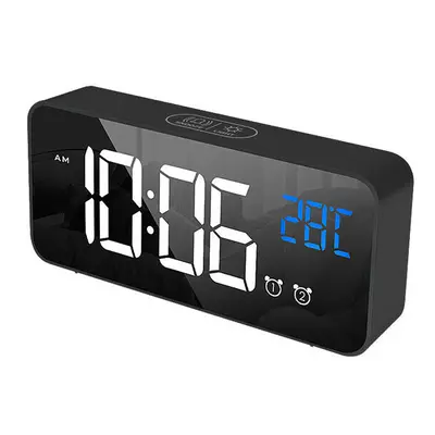 (Black) Voice Control Alarm Clock Digital Snooze Mirror Timer LED Display Home Decoration Clocks