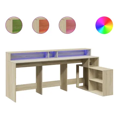 vidaXL Desk with LED Lights Writing Working Table Sonoma Oak Engineered Wood