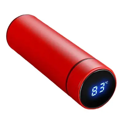 (Red) 500ml Vacuum Thermos LCD Temperature Display Water Bottle Stainless Steel Double Wall Insu