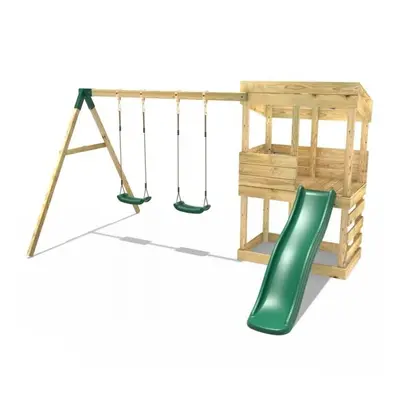 (Bryce - Swings) Rebo Wooden Lookout Tower Playhouse with 6ft Slide