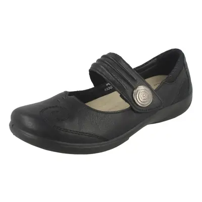 (UK 3, Black) Ladies Padders Mary Jane Style Flats Poem - 3E/4E Fit