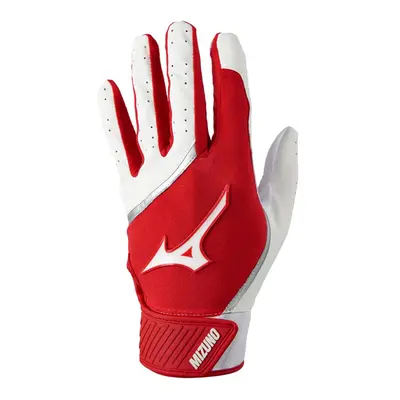 Mizuno MVP Youth Baseball Batting Glove White-Red Medium