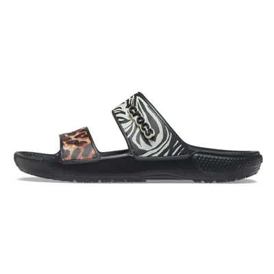 Crocs Unisex Classic Graphic Two-Strap Slide Sandals Black/Multi Num