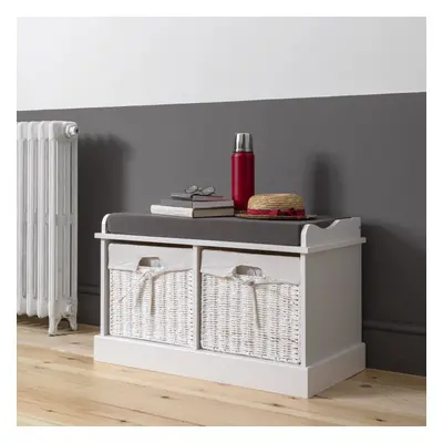 (Stockholm Storage Bench with Baskets in Classic White) Stockholm Storage Bench with Baskets