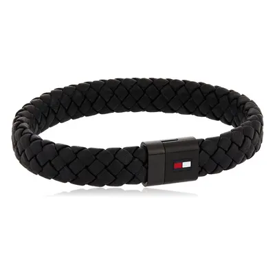 Tommy Hilfiger Men's Jewelry Round Braided Leather Bracelet Color: Bla