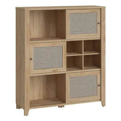 Cestino Door Cabinet in Jackson Hickory Oak and Rattan Effect