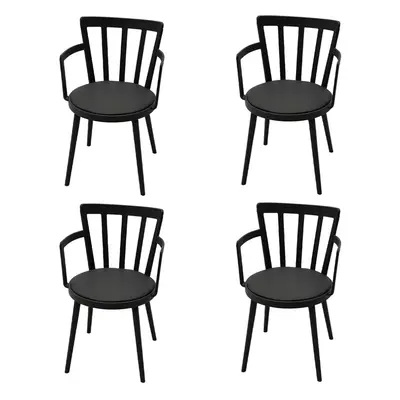 (Black) 4Pcs PP Dining Chairs PU Leather Padded with Armrest