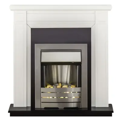 Adam Georgian Fireplace Suite in Pure White with Helios Electric Fire in Brushed Steel, Inch