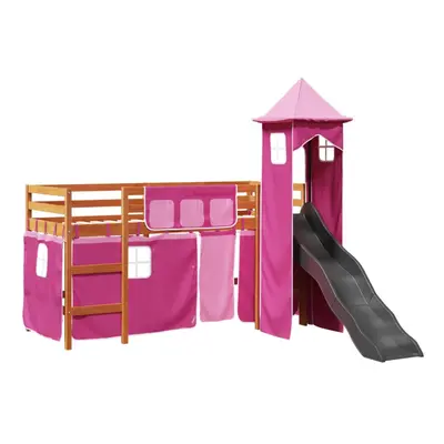 (brown and pink, x cm) vidaXL Kids' Loft Bed with Tower Children Bed Frame Bunk Bed Solid Wood P