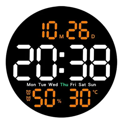 (Orange) 10-Inch LED Digital Wall Clock with Remote, Auto Dimming, Alarm, Temperature, Humidity,