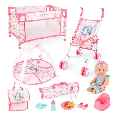 Deluxe Mermaid-Themed Baby Doll Playset Includes Stroller Crib Play Mat